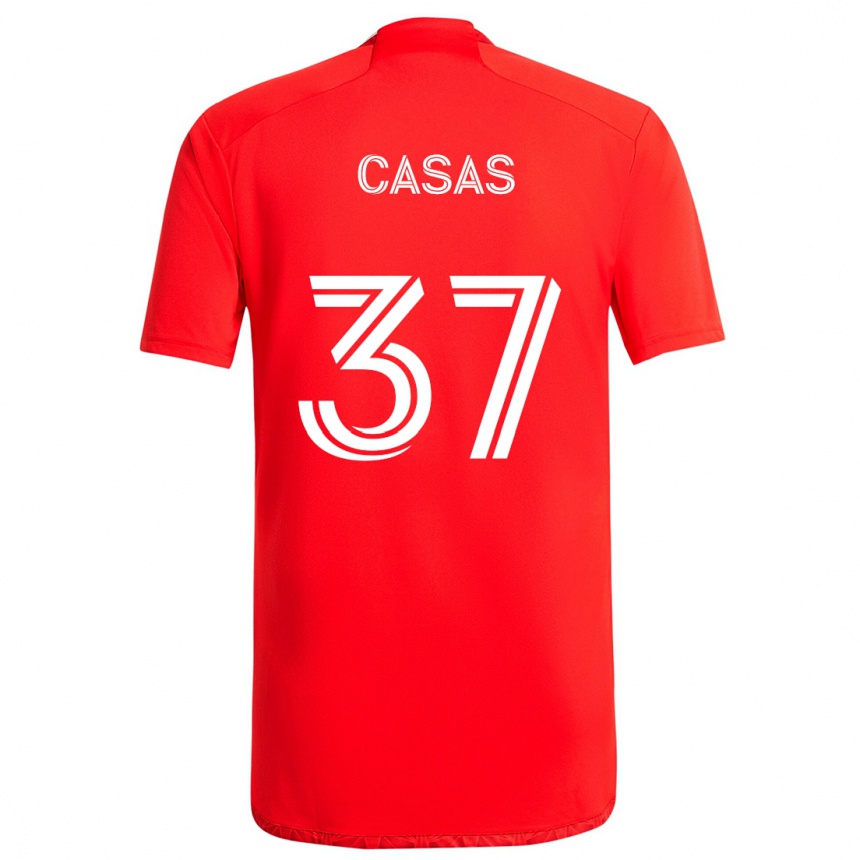 Kids Football Javier Casas #37 Red White Home Jersey 2024/25 T-Shirt Australia