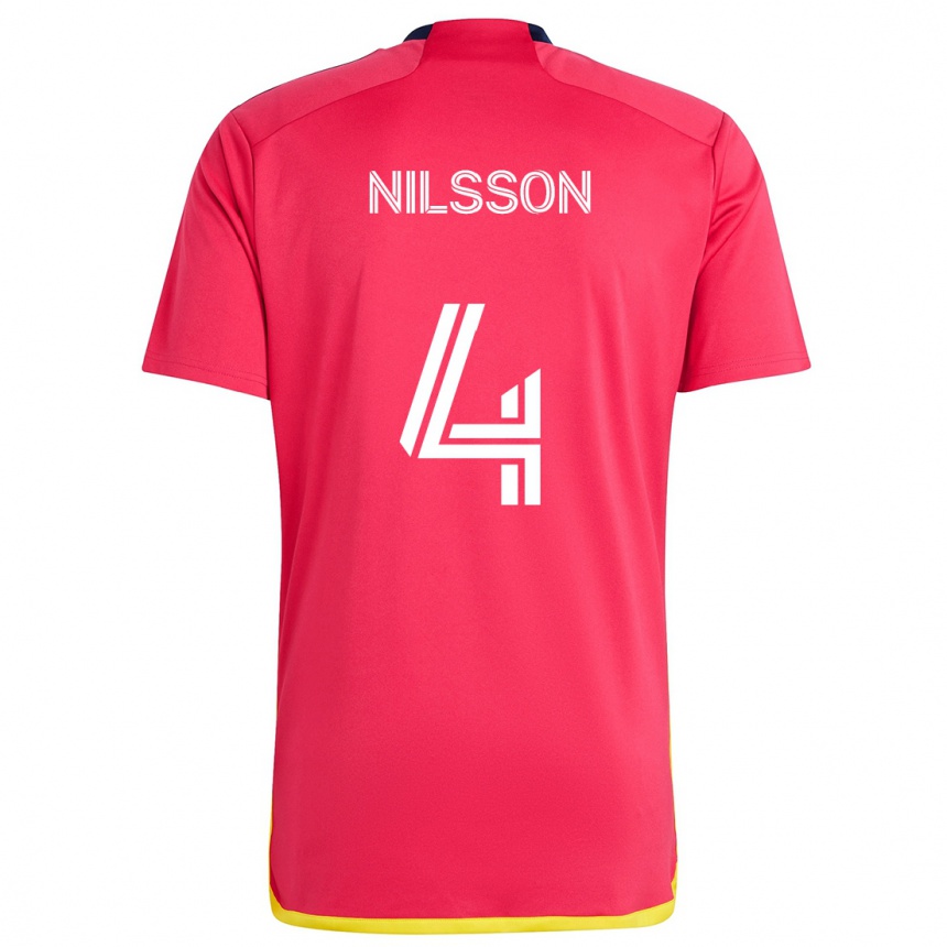 Kids Football Joakim Nilsson #4 Red Blue Home Jersey 2024/25 T-Shirt Australia