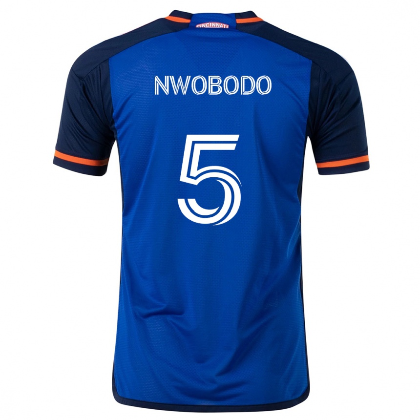 Kids Football Obinna Nwobodo #5 Blue White Home Jersey 2024/25 T-Shirt Australia