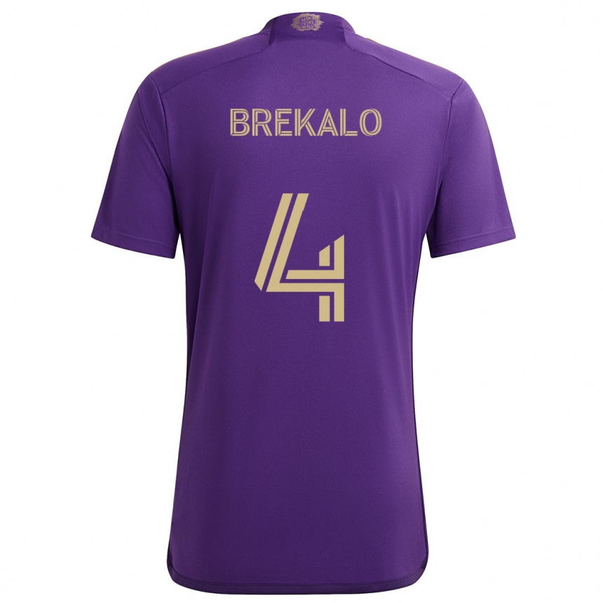 Kids Football David Brekalo #4 Purple Yellow Home Jersey 2024/25 T-Shirt Australia