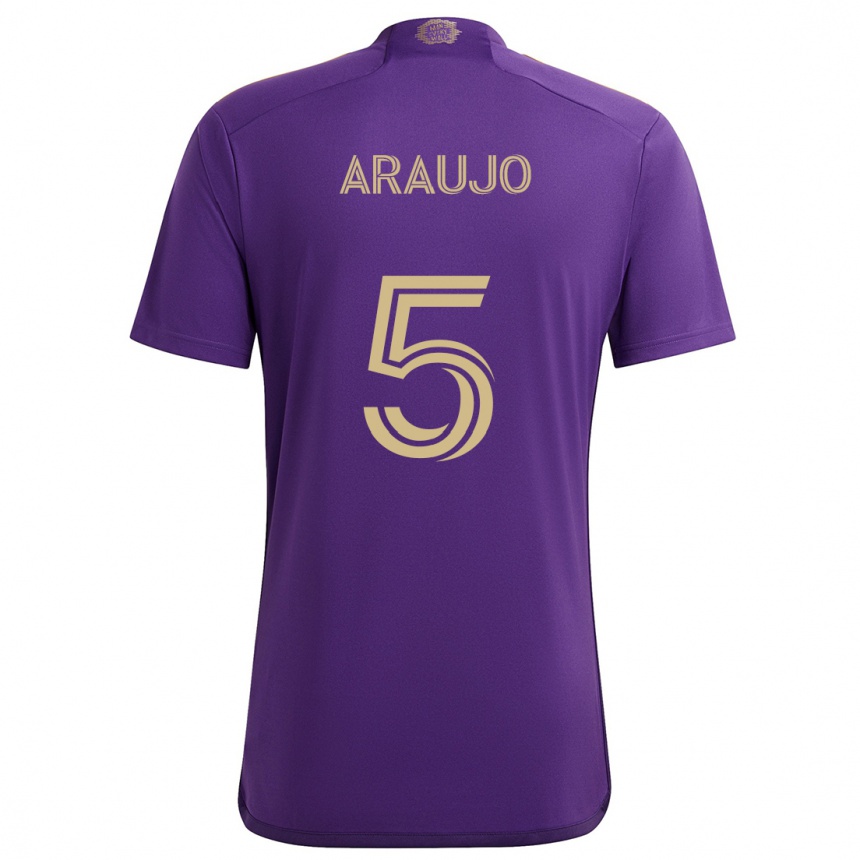 Kids Football César Araújo #5 Purple Yellow Home Jersey 2024/25 T-Shirt Australia