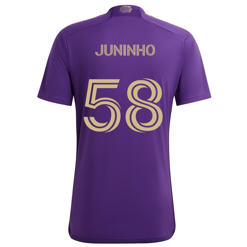 Kids Football Juninho #58 Purple Yellow Home Jersey 2024/25 T-Shirt Australia