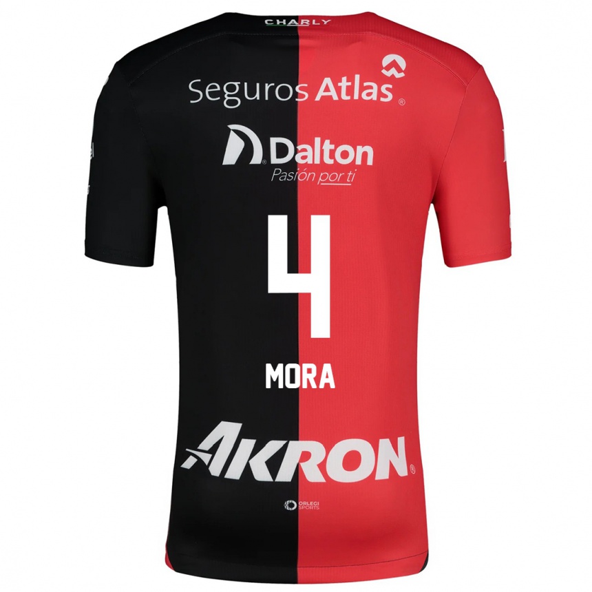 Kids Football Adrián Mora #4 Red Black Home Jersey 2024/25 T-Shirt Australia