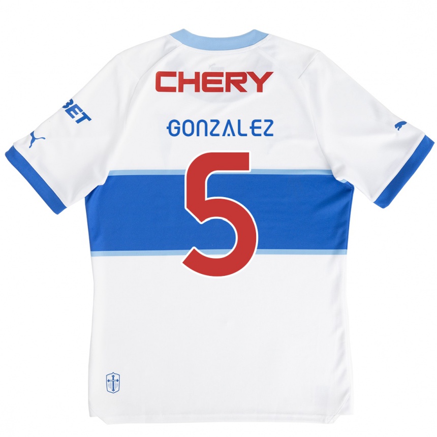 Kids Football Daniel González #5 White Blue Home Jersey 2024/25 T-Shirt Australia