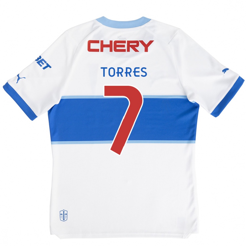 Kids Football Joaquín Torres #7 White Blue Home Jersey 2024/25 T-Shirt Australia