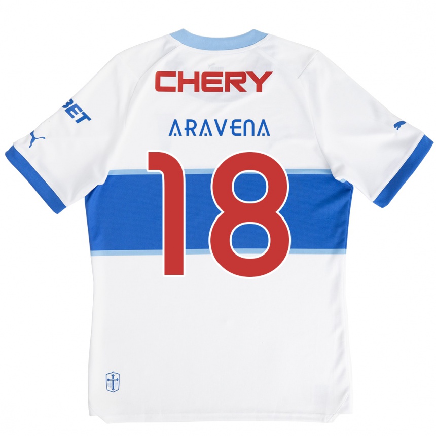 Kids Football Alexander Aravena #18 White Blue Home Jersey 2024/25 T-Shirt Australia