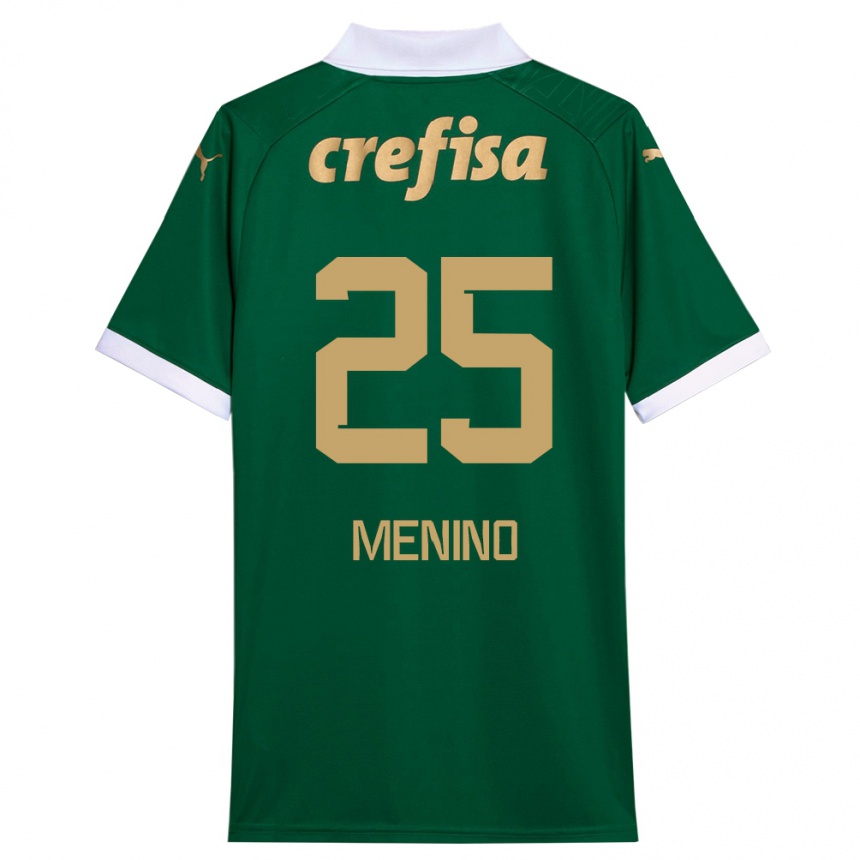 Kids Football Gabriel Menino #25 Green White Home Jersey 2024/25 T-Shirt Australia