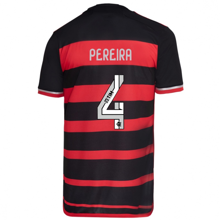 Kids Football Léo Pereira #4 Red Black Home Jersey 2024/25 T-Shirt Australia