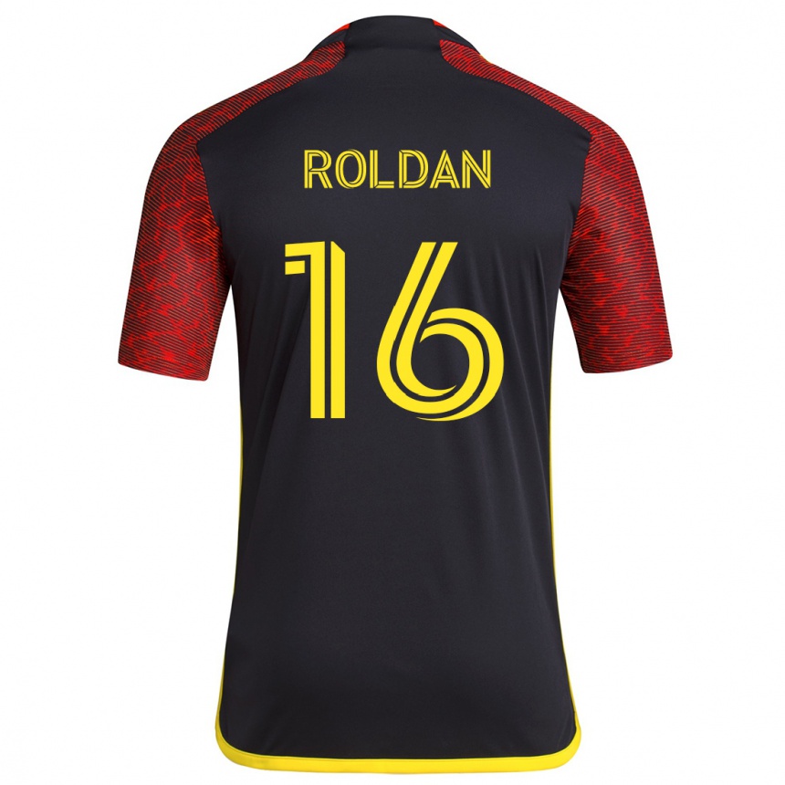 Kids Football Álex Roldán #16 Red Black Away Jersey 2024/25 T-Shirt Australia