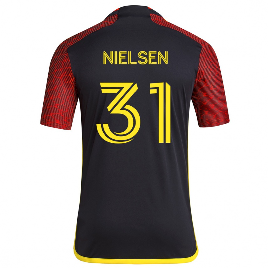 Kids Football Madeline Nielsen #31 Red Black Away Jersey 2024/25 T-Shirt Australia