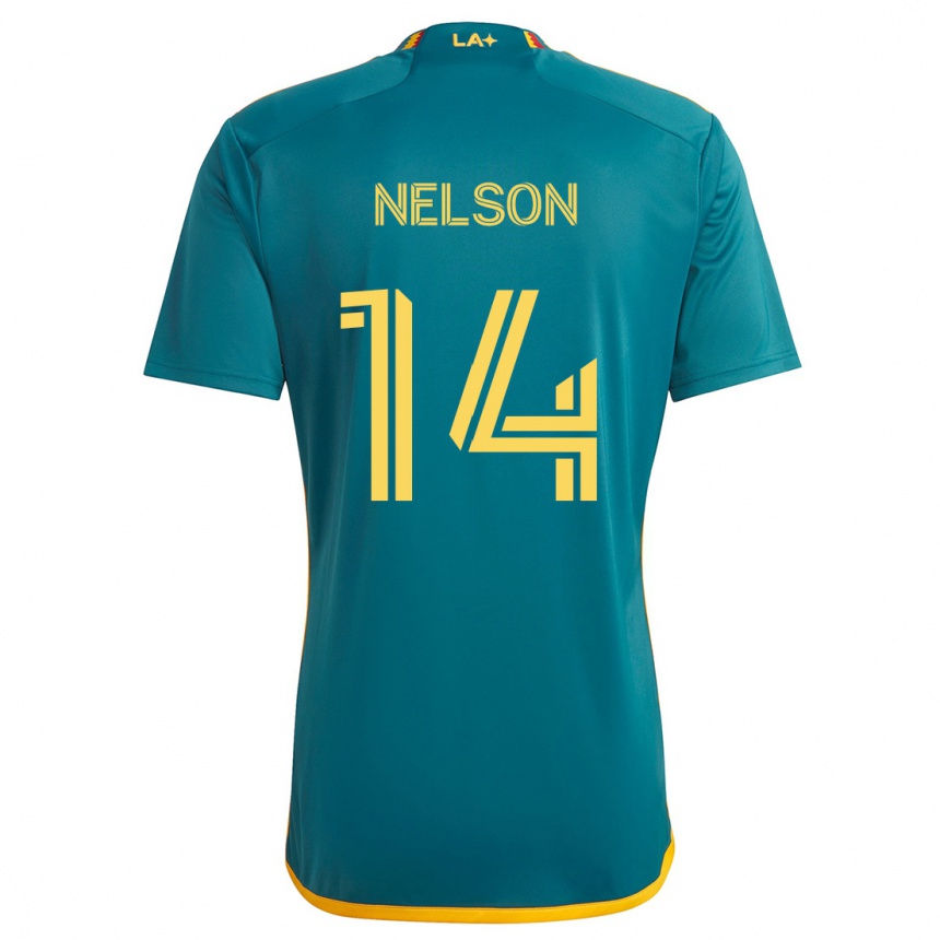 Kids Football John Nelson #14 Green Yellow Away Jersey 2024/25 T-Shirt Australia