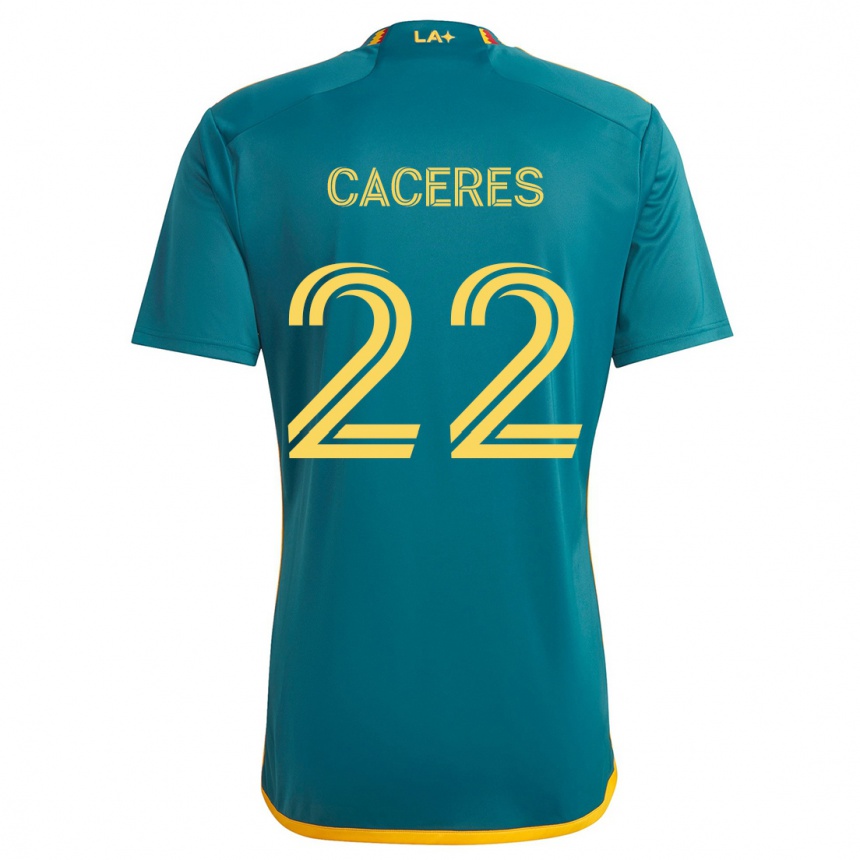 Kids Football Martín Cáceres #22 Green Yellow Away Jersey 2024/25 T-Shirt Australia