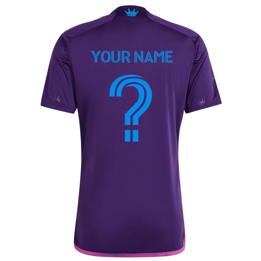 Kids Football Your Name #0 Purple Blue Away Jersey 2024/25 T-Shirt Australia