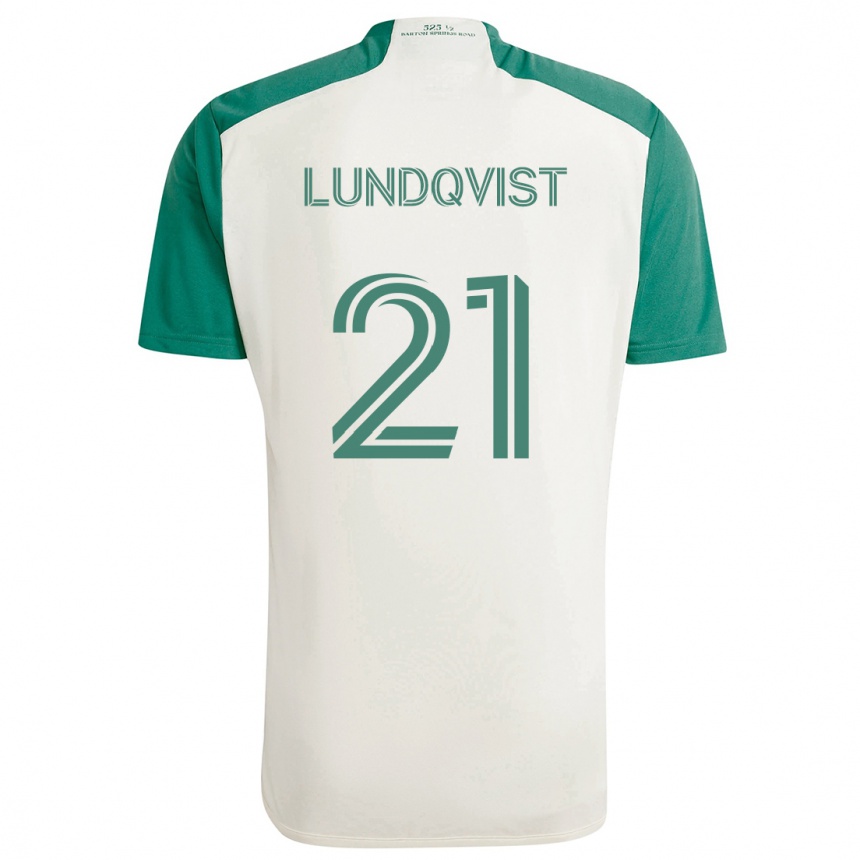 Kids Football Adam Lundqvist #21 Tan Green Away Jersey 2024/25 T-Shirt Australia