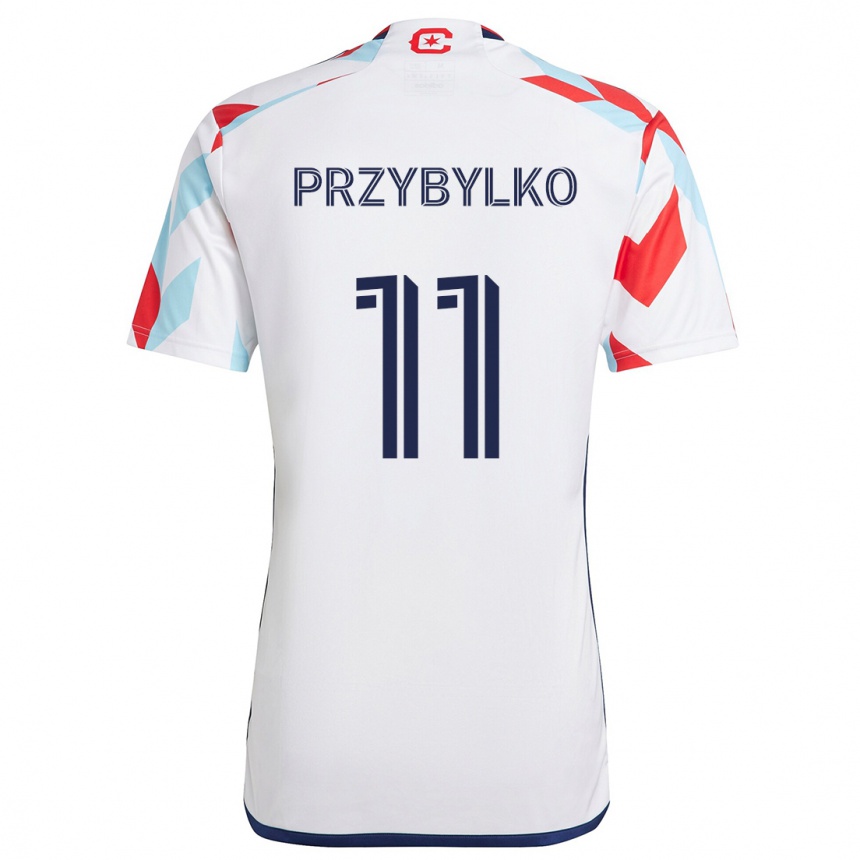 Kids Football Kacper Przybylko #11 White Red Blue Away Jersey 2024/25 T-Shirt Australia