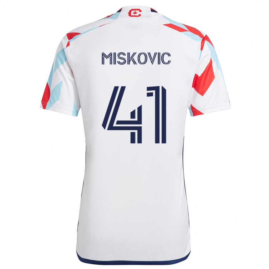 Kids Football Mihajlo Miskovic #41 White Red Blue Away Jersey 2024/25 T-Shirt Australia