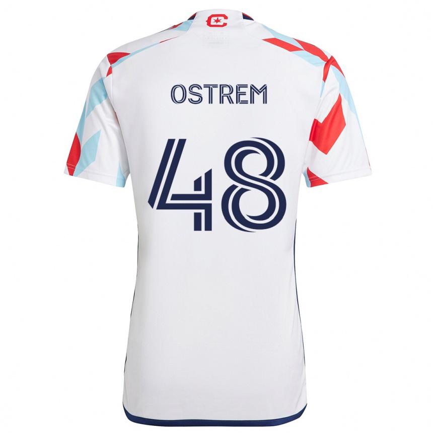 Kids Football Charlie Ostrem #48 White Red Blue Away Jersey 2024/25 T-Shirt Australia