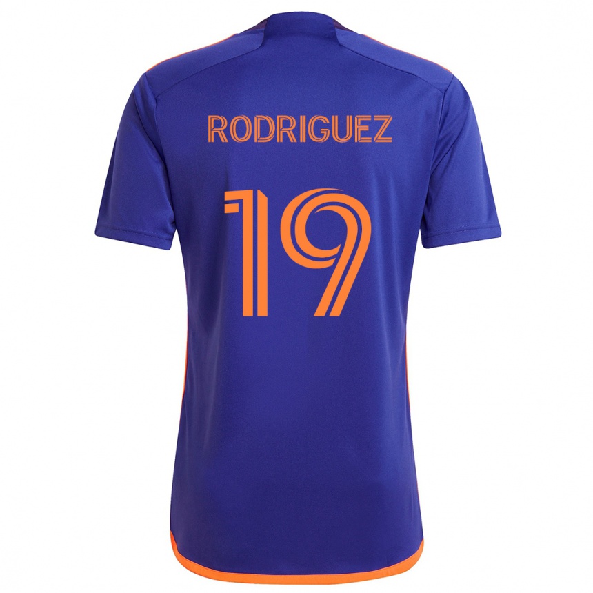 Kids Football Sebastian Rodriguez #19 Purple Orange Away Jersey 2024/25 T-Shirt Australia