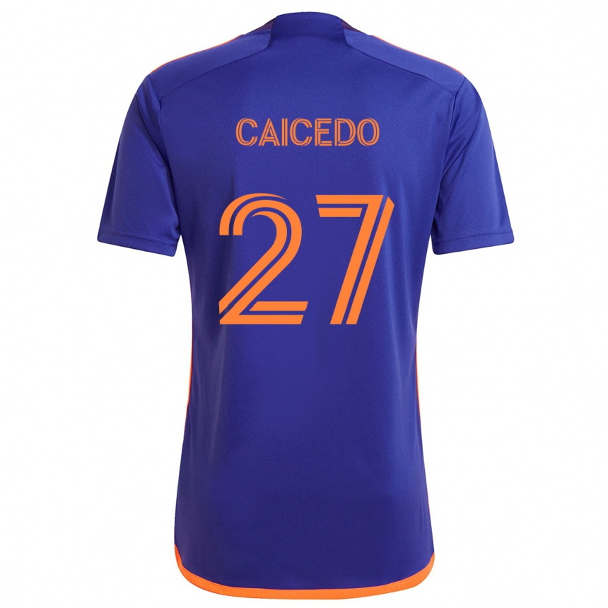 Kids Football Luis Caicedo #27 Purple Orange Away Jersey 2024/25 T-Shirt Australia