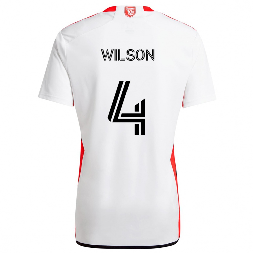 Kids Football Bruno Wilson #4 White Red Away Jersey 2024/25 T-Shirt Australia