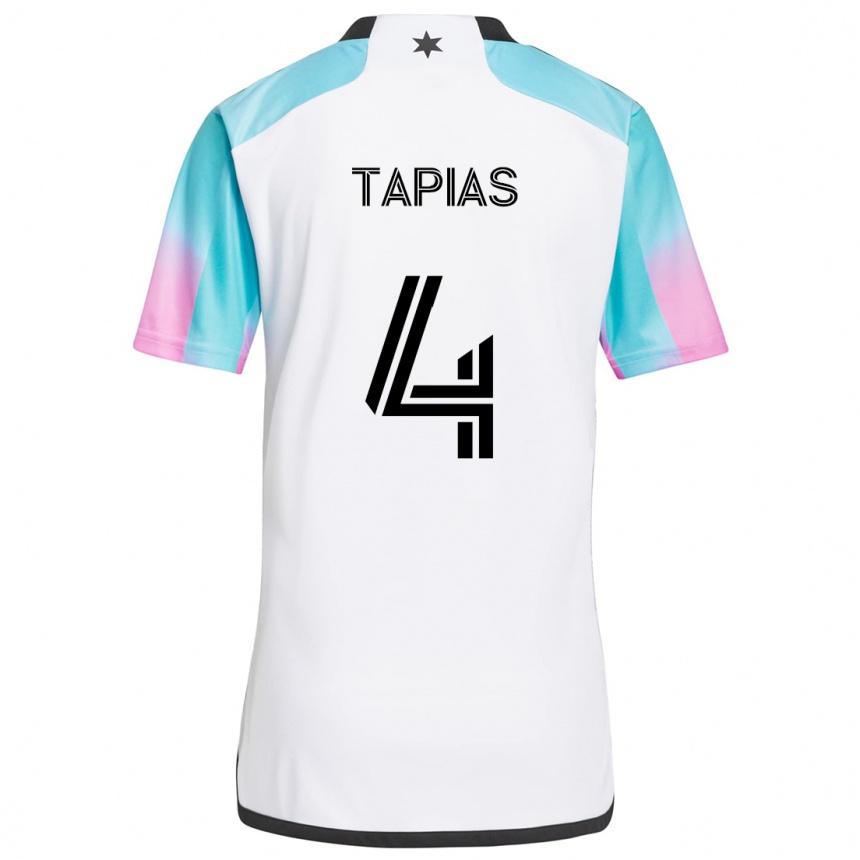 Kids Football Miguel Tapias #4 White Blue Black Away Jersey 2024/25 T-Shirt Australia