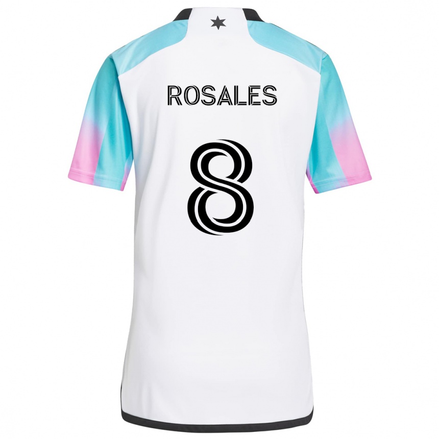 Kids Football Joseph Rosales #8 White Blue Black Away Jersey 2024/25 T-Shirt Australia