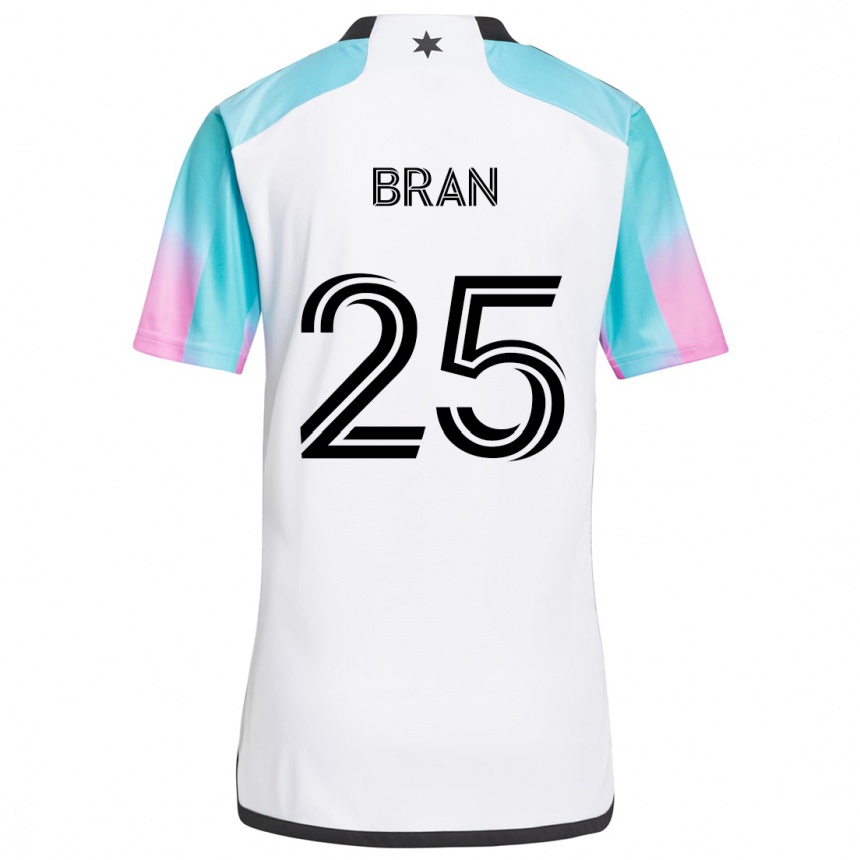 Kids Football Alejandro Bran #25 White Blue Black Away Jersey 2024/25 T-Shirt Australia