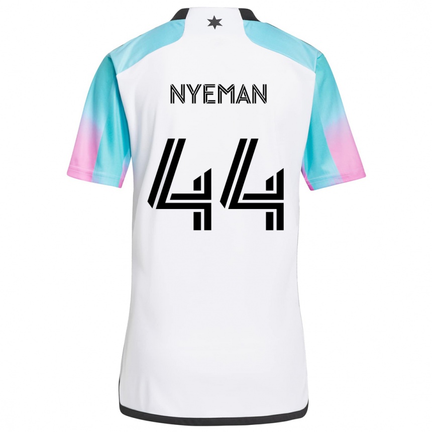 Kids Football Moses Nyeman #44 White Blue Black Away Jersey 2024/25 T-Shirt Australia