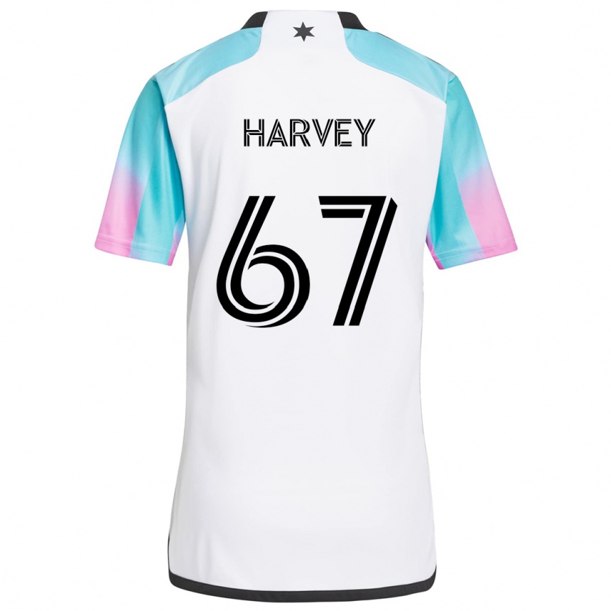 Kids Football Carlos Harvey #67 White Blue Black Away Jersey 2024/25 T-Shirt Australia