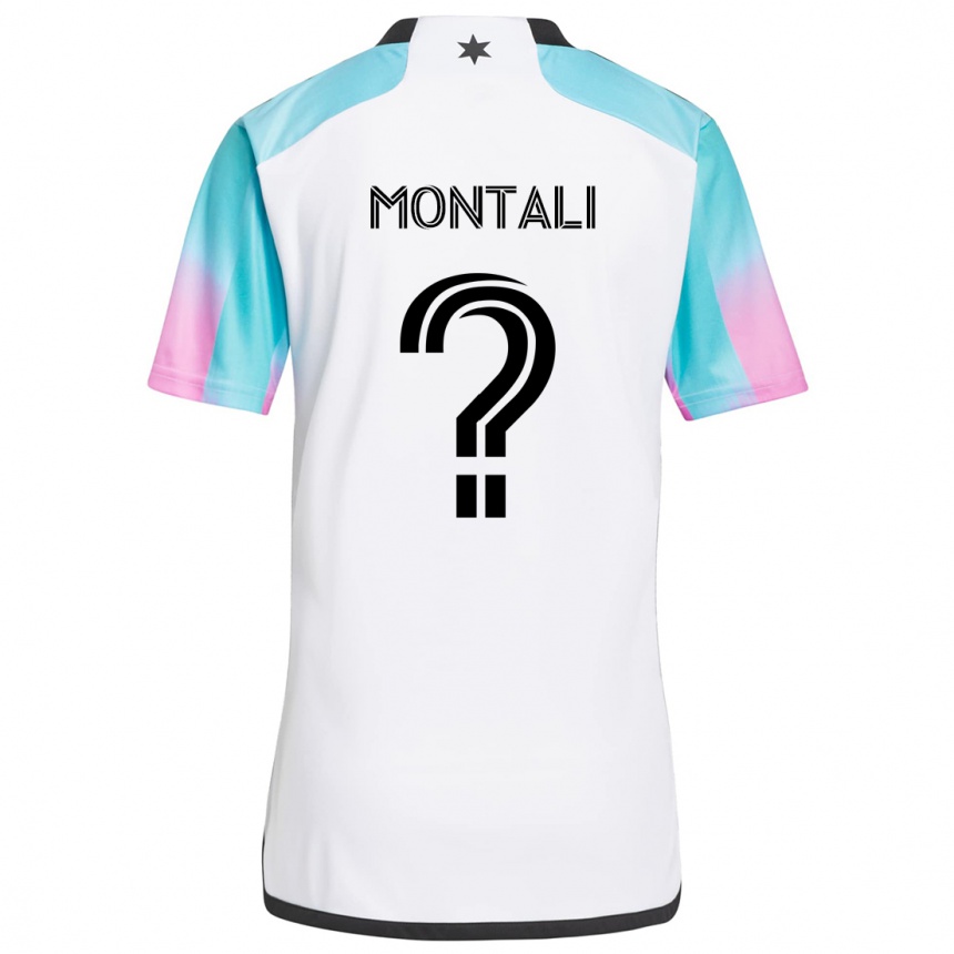 Kids Football Francesco Montali #0 White Blue Black Away Jersey 2024/25 T-Shirt Australia