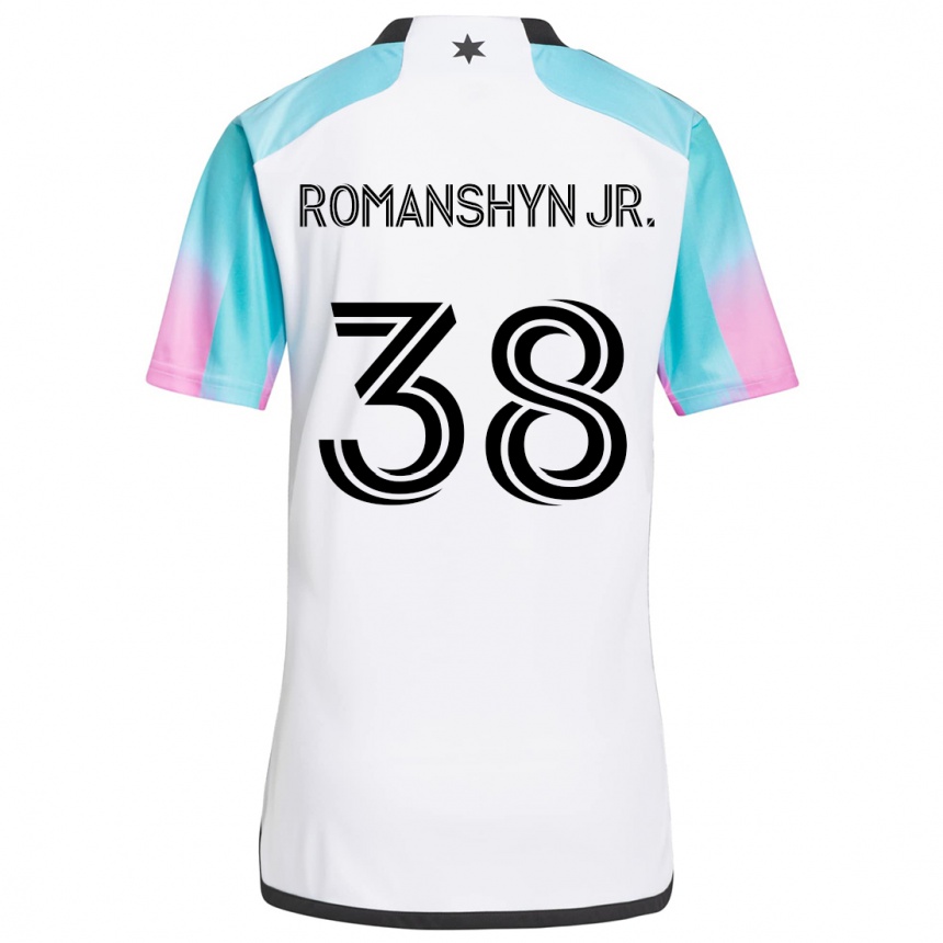 Kids Football Kage Romanshyn Jr. #38 White Blue Black Away Jersey 2024/25 T-Shirt Australia