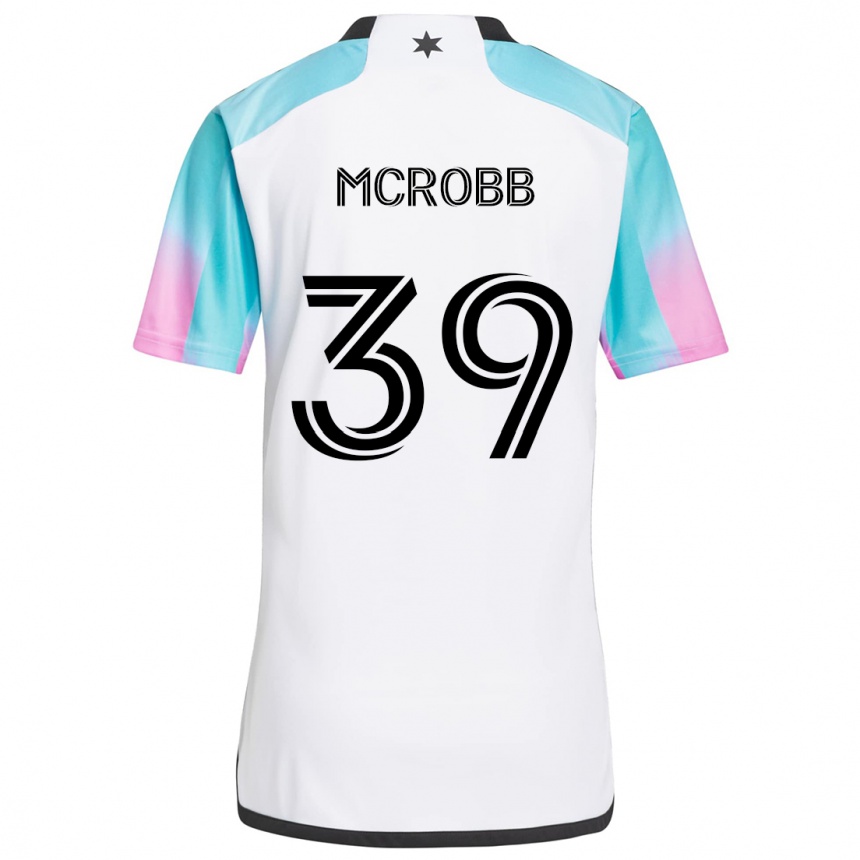 Kids Football Finn Mcrobb #39 White Blue Black Away Jersey 2024/25 T-Shirt Australia