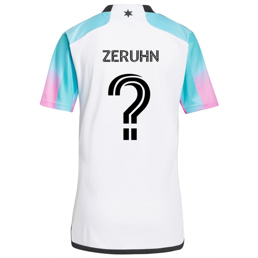 Kids Football Kai Zeruhn #0 White Blue Black Away Jersey 2024/25 T-Shirt Australia