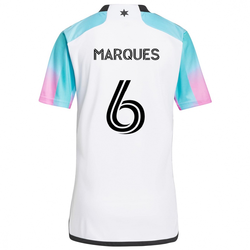 Kids Football Mikael Marqués #6 White Blue Black Away Jersey 2024/25 T-Shirt Australia