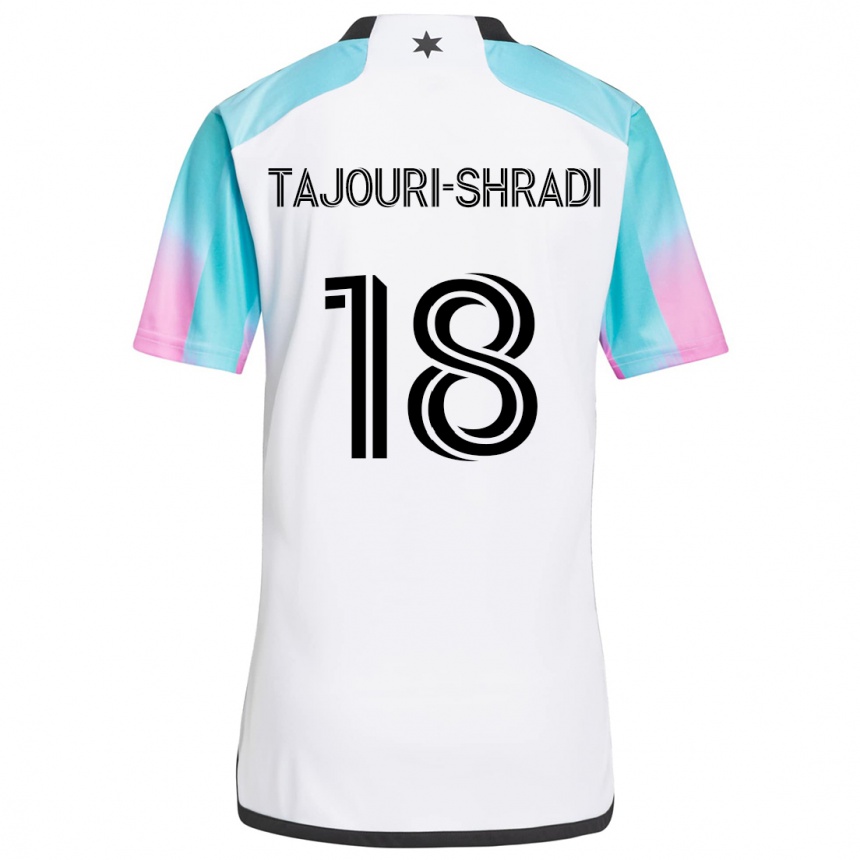 Kids Football Ismael Tajouri-Shradi #18 White Blue Black Away Jersey 2024/25 T-Shirt Australia