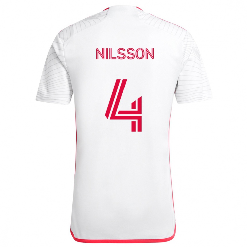 Kids Football Joakim Nilsson #4 White Red Away Jersey 2024/25 T-Shirt Australia