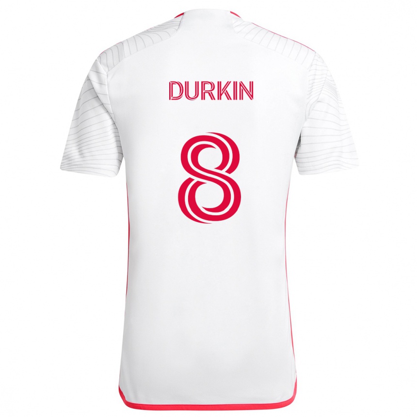 Kids Football Chris Durkin #8 White Red Away Jersey 2024/25 T-Shirt Australia