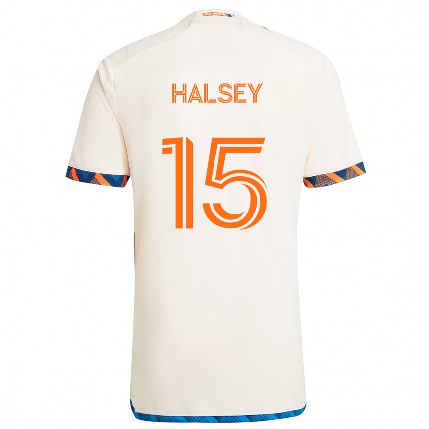 Kids Football Bret Halsey #15 White Orange Away Jersey 2024/25 T-Shirt Australia