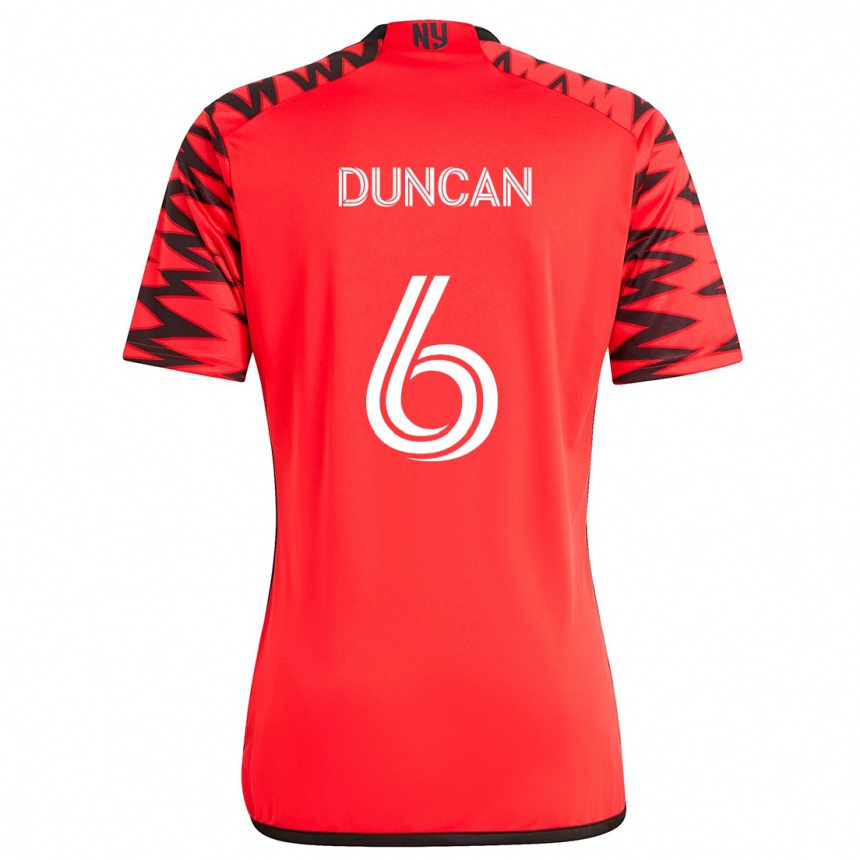 Kids Football Kyle Duncan #6 Red Black White Away Jersey 2024/25 T-Shirt Australia