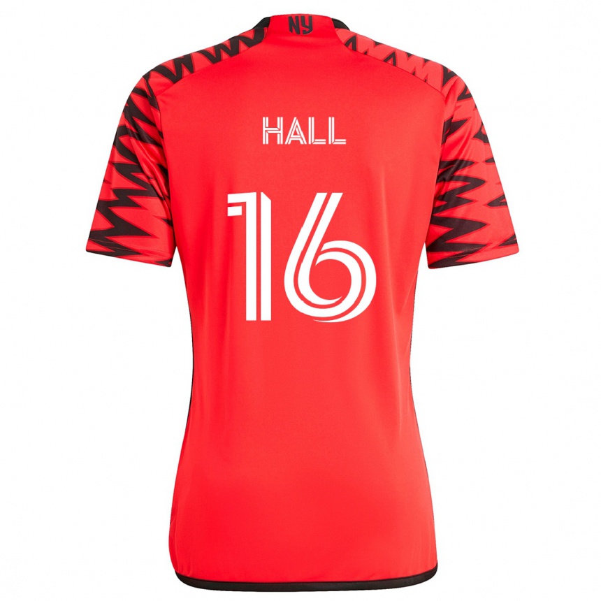 Kids Football Julian Hall #16 Red Black White Away Jersey 2024/25 T-Shirt Australia