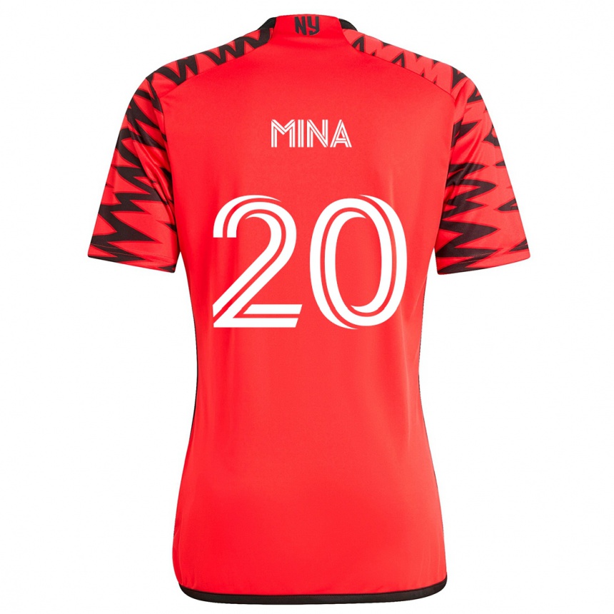 Kids Football Juan Mina #20 Red Black White Away Jersey 2024/25 T-Shirt Australia