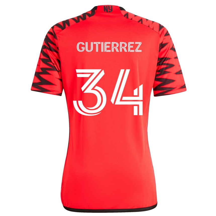 Kids Football Juan Gutierrez #34 Red Black White Away Jersey 2024/25 T-Shirt Australia