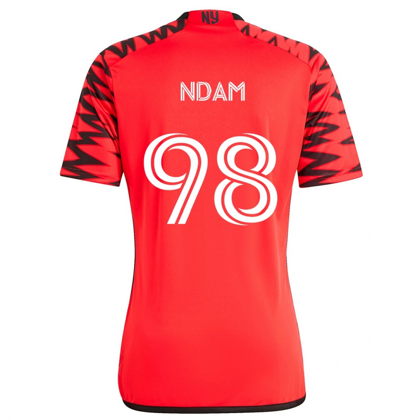 Kids Football Hassan Ndam #98 Red Black White Away Jersey 2024/25 T-Shirt Australia