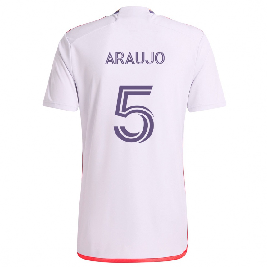 Kids Football César Araújo #5 White Red Purple Away Jersey 2024/25 T-Shirt Australia