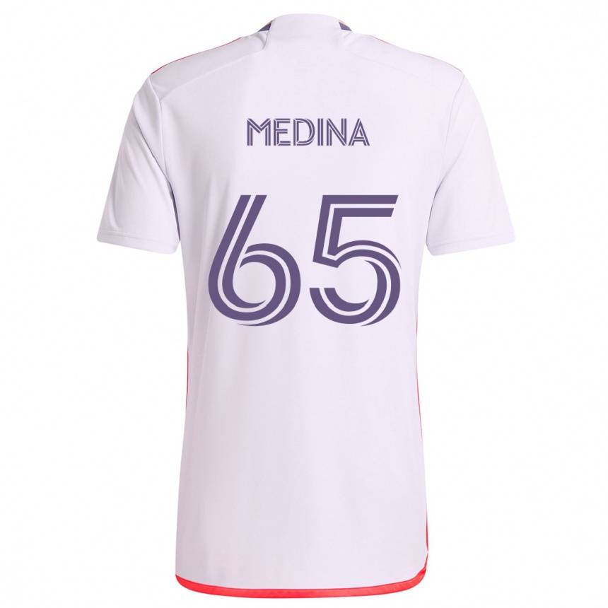 Kids Football Cristian Medina #65 White Red Purple Away Jersey 2024/25 T-Shirt Australia