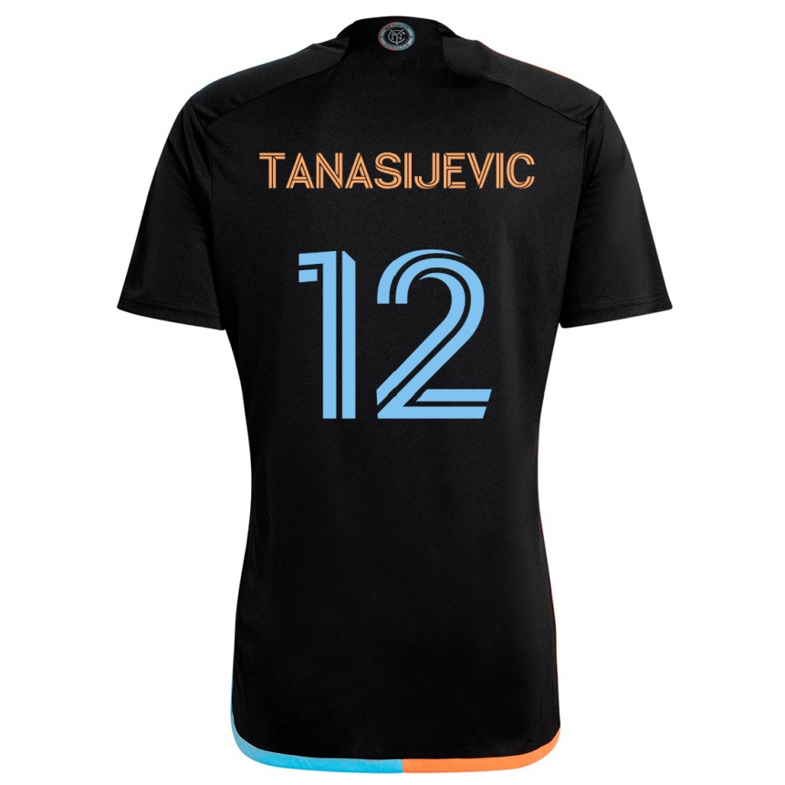 Kids Football Strahinja Tanasijevic #12 Black Orange Blue Away Jersey 2024/25 T-Shirt Australia