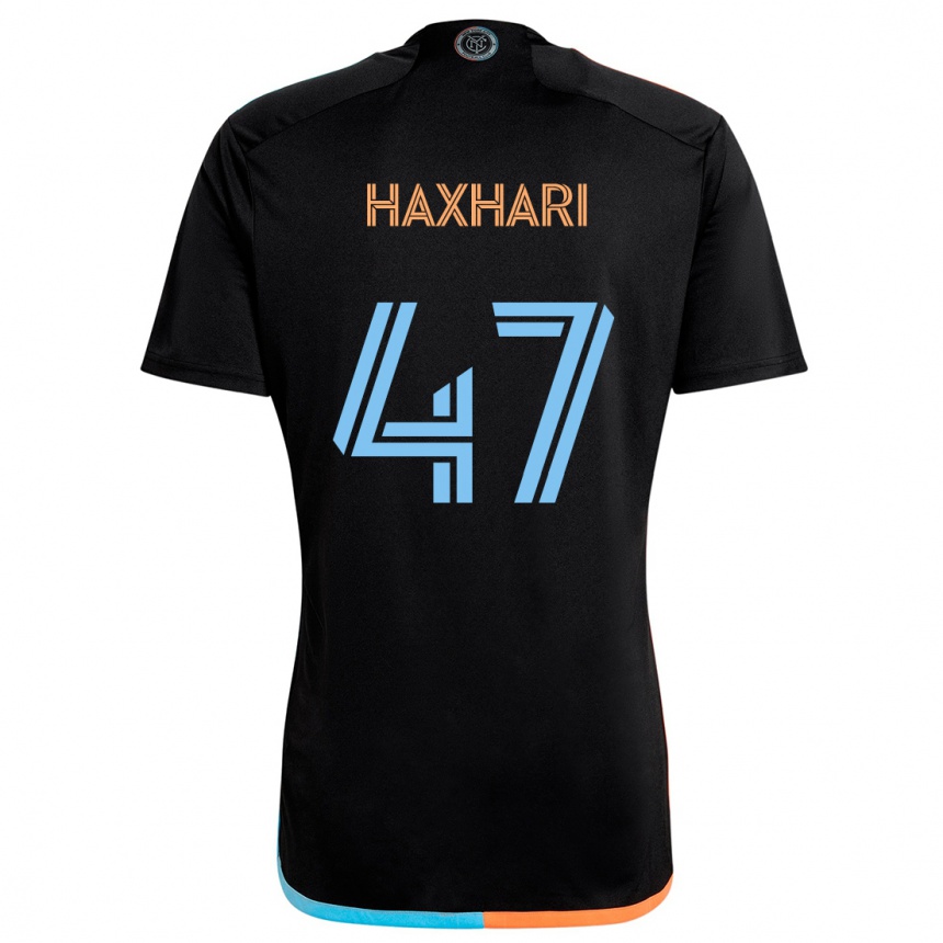 Kids Football Klevis Haxhari #47 Black Orange Blue Away Jersey 2024/25 T-Shirt Australia