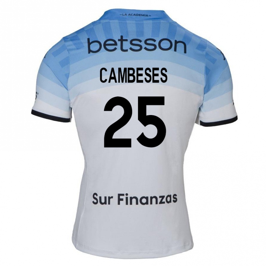 Kids Football Facundo Cambeses #25 White Blue Black Away Jersey 2024/25 T-Shirt Australia