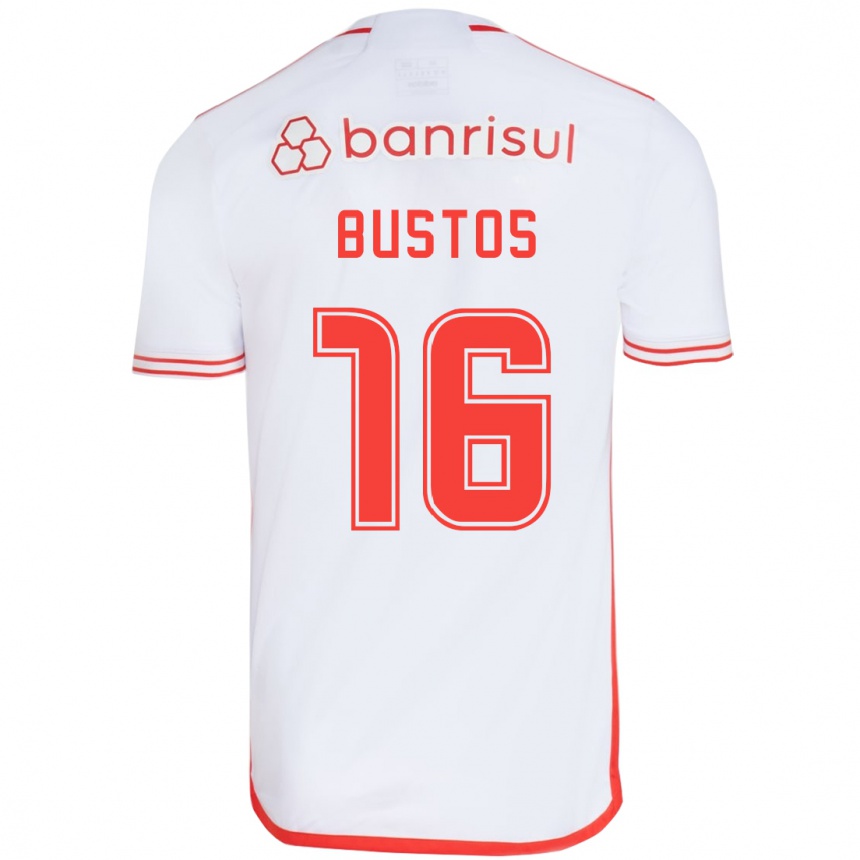 Kids Football Fabricio Bustos #16 White Red Away Jersey 2024/25 T-Shirt Australia