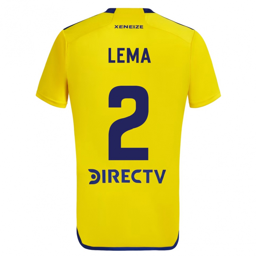 Kids Football Cristian Lema #2 Yellow Blue Away Jersey 2024/25 T-Shirt Australia